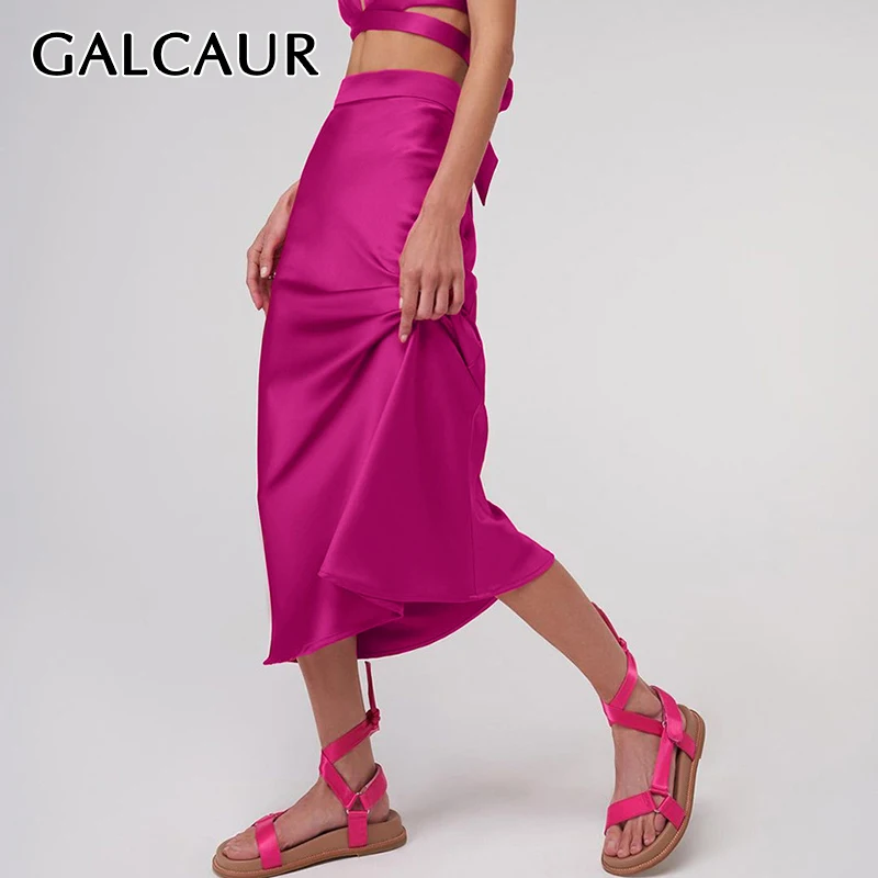 

GALCAUR Pink Straight Long Skirts For Women High Waist Minimalist Casual Solid Midi Skirt Korean Fashion 2021 New Clothes Summer