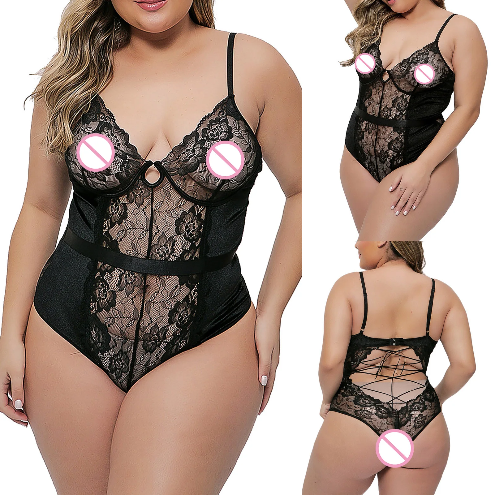 

Large size ladies sexy one-piece sexy lace underwear see-through sexy lace sexy underwear bodysuit D*