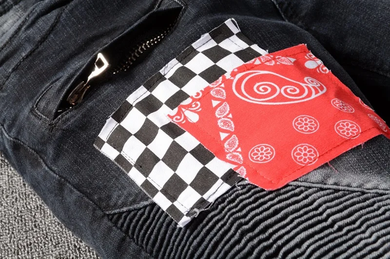 

Large Size 28-42 Fashion Streetwear Men Jeans denim Pants Slim Fit Hip Hop Male black pleated patch slim-fit biker jeans trouser