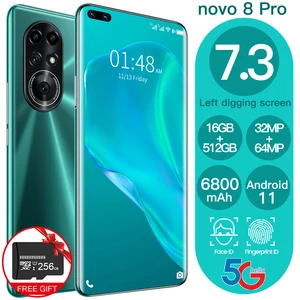 2021new 7 3 inch left digging screen 5g smartphone 16512gb 6800mah for huawei novo 8 pro samsung xiaomi phone android 11 0 free global shipping