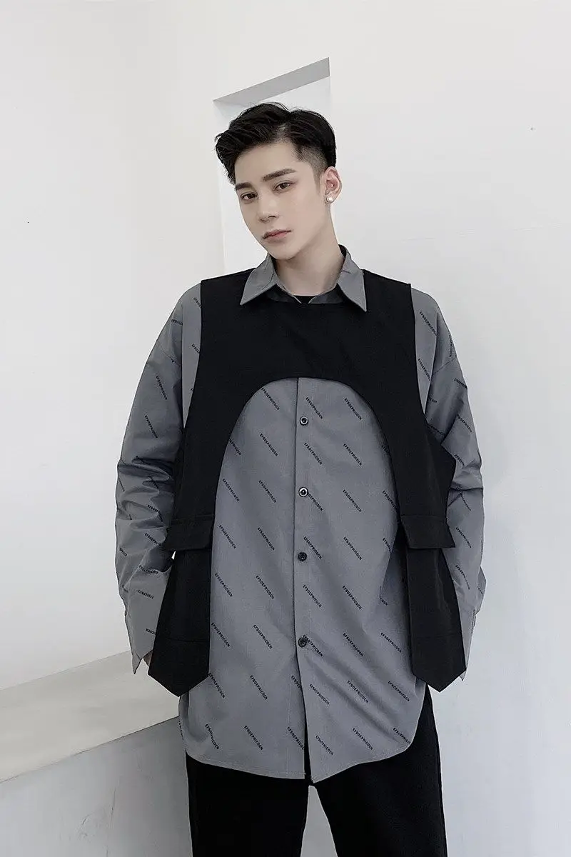 

IEFB /men's wear personalized black industrial waistcoat sleeveless niche design irregular vest for male lightweight tops 9Y4035