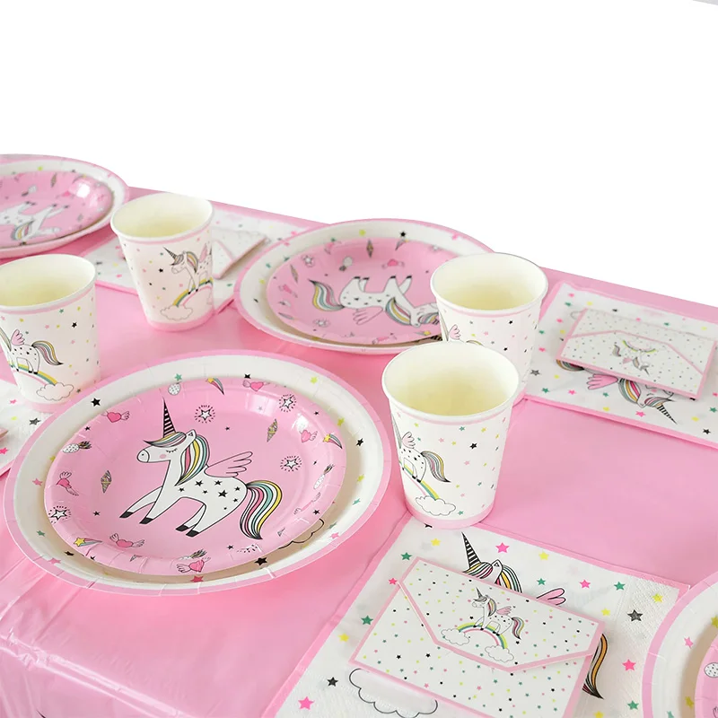 

Набор посуды с единорогом для девочек, украшения для дня рождения, набор одноразовой посуды с единорогом для детей