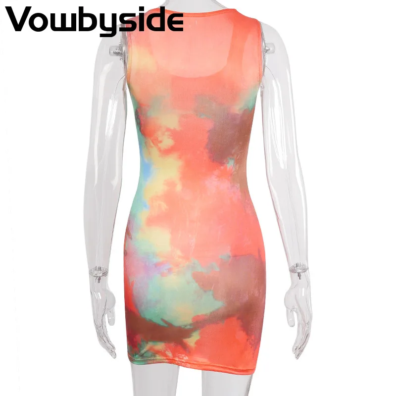 

Women's Summer Tie Dye Spaghetti Strap Sheath Dress Sexy Print Multicolor Above Knee Mini Skirt