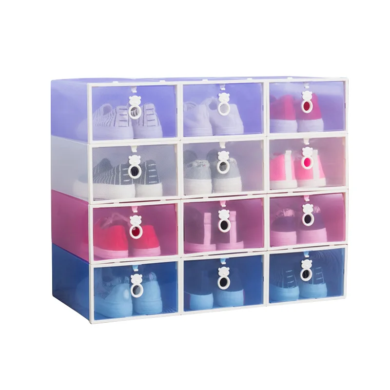 

Ящик для обуви с выдвижным кольцом в виде медведя, 6 шт., прозрачный контейнер для обуви, пластиковый органайзер для хранения женской обуви, ш...