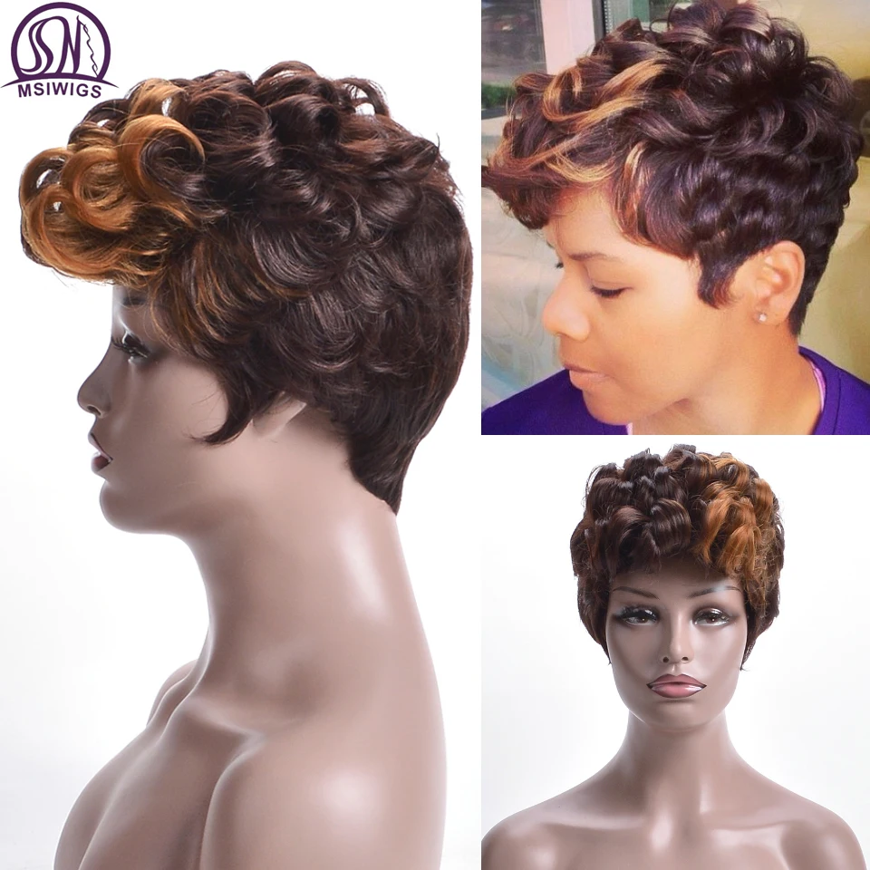 MSIWIGS женские афро короткие передние кудрявые Омбре Светлые Коричневые черные