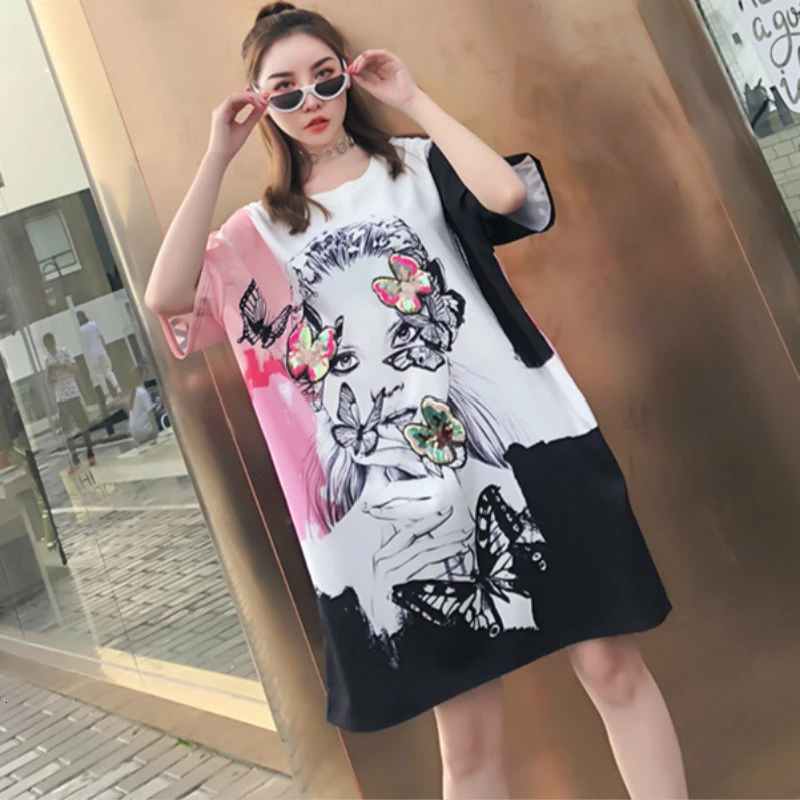 Vefadisa 2021 летнее женское платье с принтом персонажа коротким рукавом буквами и