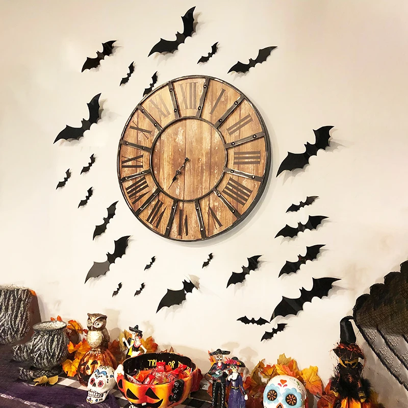 

12pcs DIY Halloween Party Supplies PVC 3D Decorative Scary Bats Wall Decal Window Sticker Halloween Eve Decor Home Decorations
