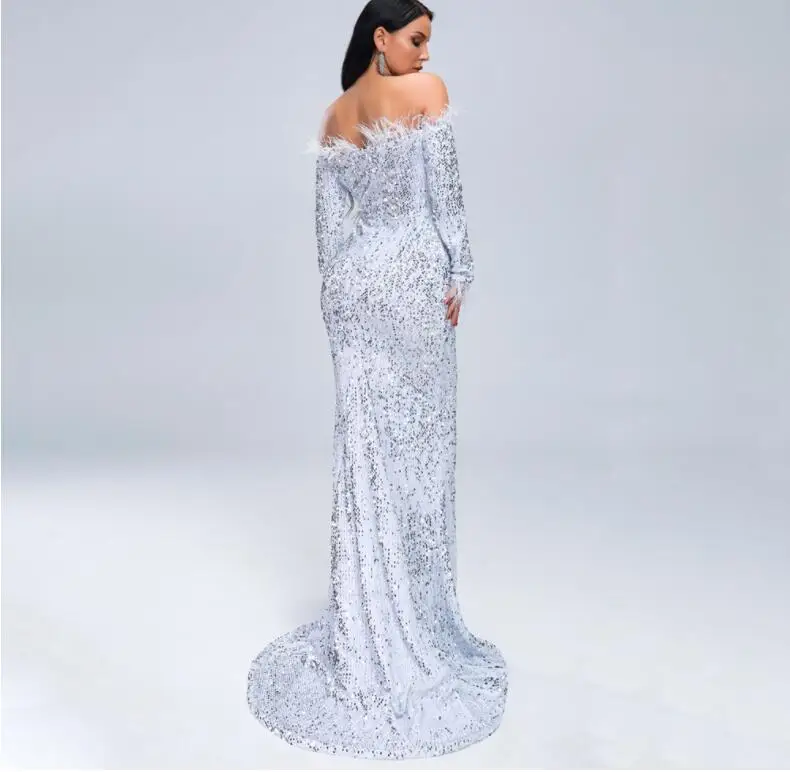 Осенне зимние новые женские сексуальные платья с длинным рукавом блестками и