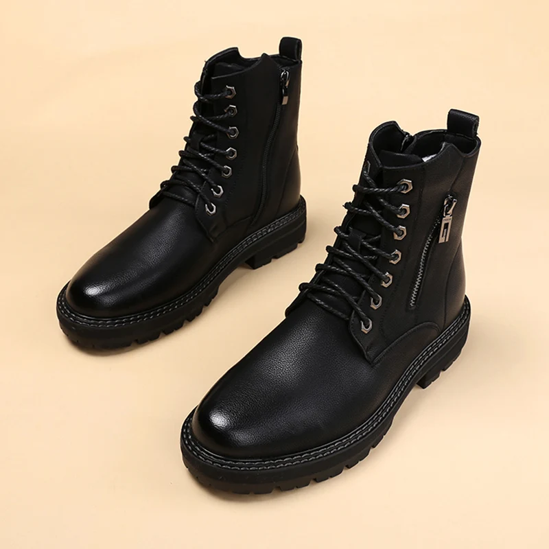 Мужские модные ковбойские ботинки в Корейском стиле черные из натуральной кожи