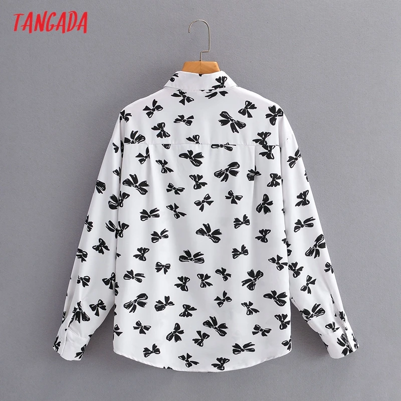 

Tangada 2021 Women Bow Print Blouse Long Sleeve Chic Female Office Lady Shirt Blusas Femininas 8Y22