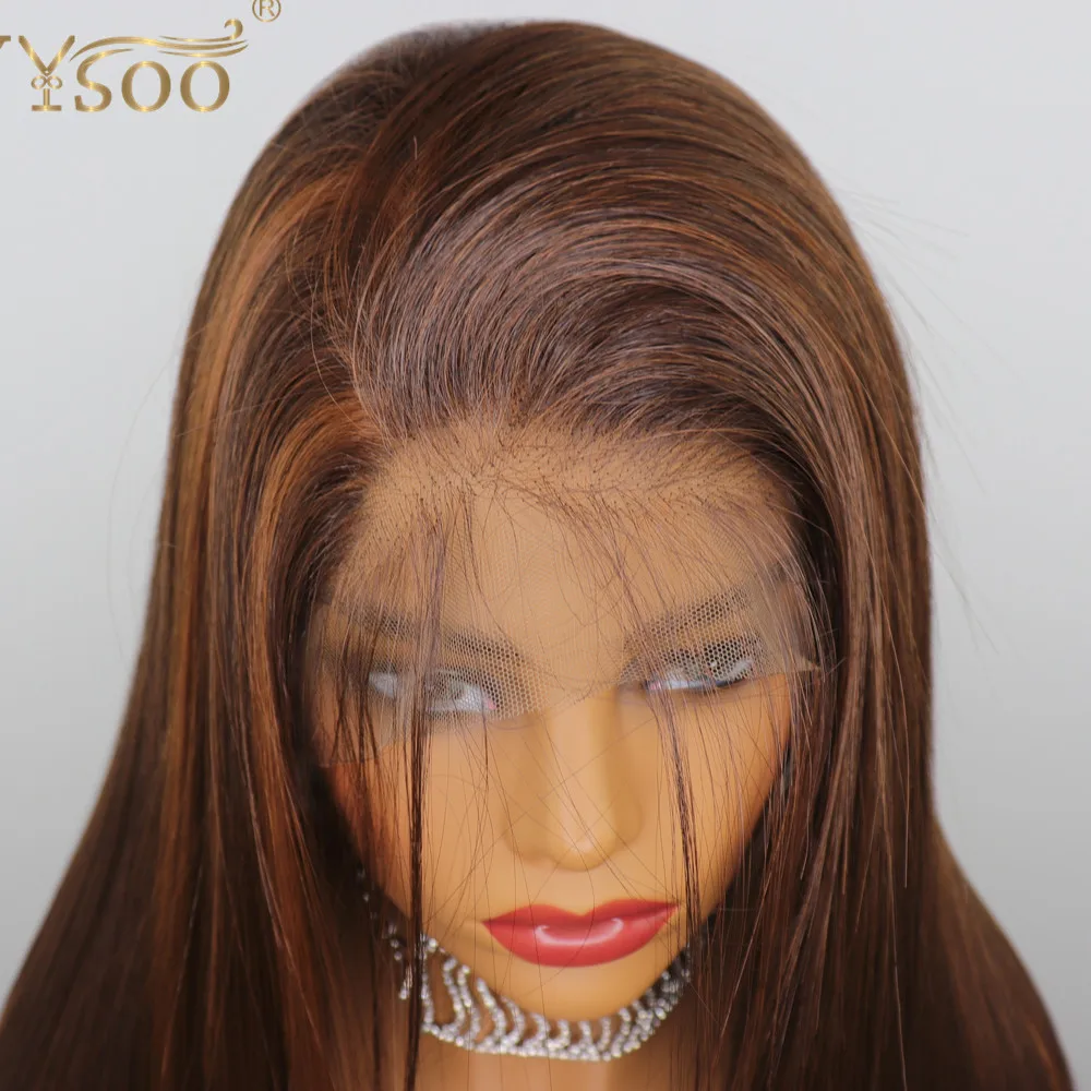 YYsoo длинные #4/30 Выделите японскую Futura синтетические кружевные передние Wigs13x6