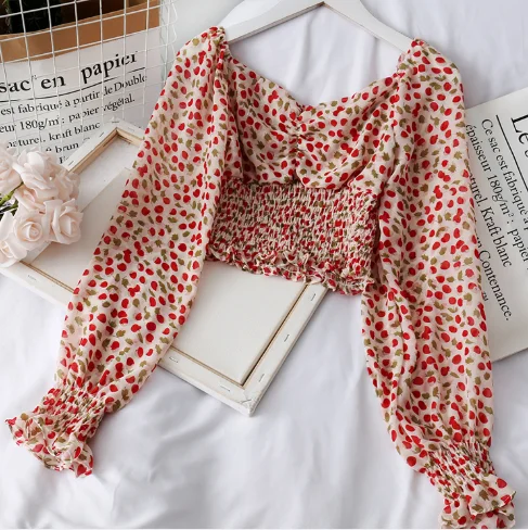 Женская шифоновая блуза с цветочным принтом винтажная рубашка квадратным