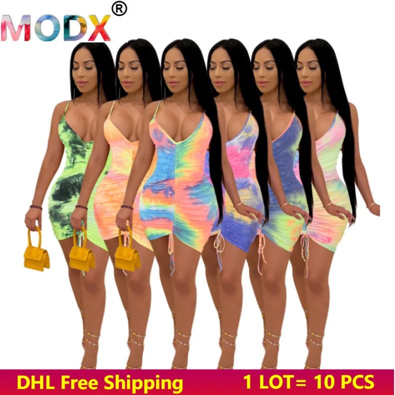 

Летнее женское платье на бретелях-спагетти, Сексуальные облегающие платья с завязкой, облегающая мини-юбка, юбка без рукавов размером 2XL, DHL ...