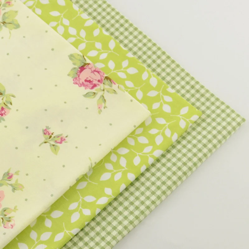 3 шт. 40 см x 50 зеленая хлопковая ткань для шитья материал Tela Algodon листья белые цветы