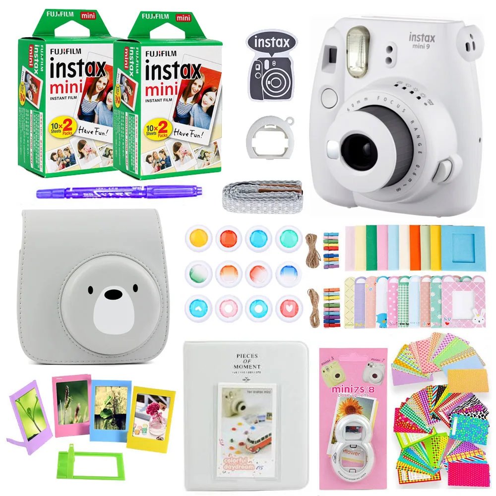 E Фотокамера моментальной печати Fujifilm Instax Mini 9 с 40 листами бумаги для мини-пленки наплечный ремень сумка аксессуары комплект - Цвет: E