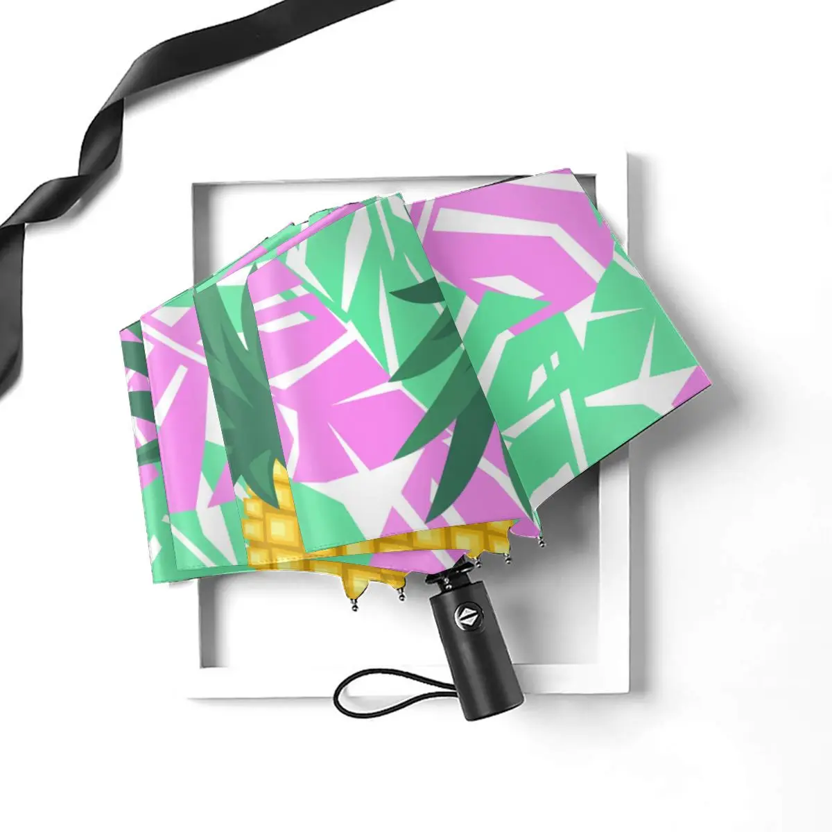 Comprare Ombrello Automatico Pieghevole Resistente Al Vento Foglie Tropicali Automatiche Ananas Verde Menta Ombrelli Antivento Pioggia Per Uomo Ombrellone