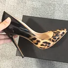Туфли-лодочки женские из натуральной овечьей кожи, на высоком каблуке 10 см, с леопардовым принтом, с острым носком, большого размера, C011B