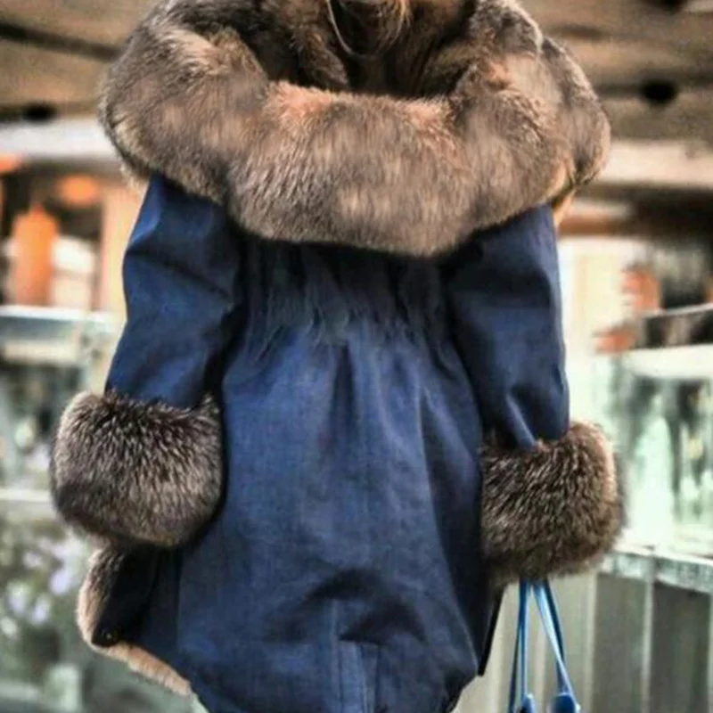 2021 X-long Waterproof Winter Women Faux Fox Fur Coat Fox Fur Collar Hood Big Fur Outerwear Detachable Faux Fur Hoodie Jacket