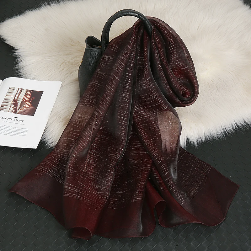 

Luxuey Silver Thread Silk Scarf Women Simple Design Shawl Patchwork Polyester Scarves for Ladies Party Night Club Foulard Gift