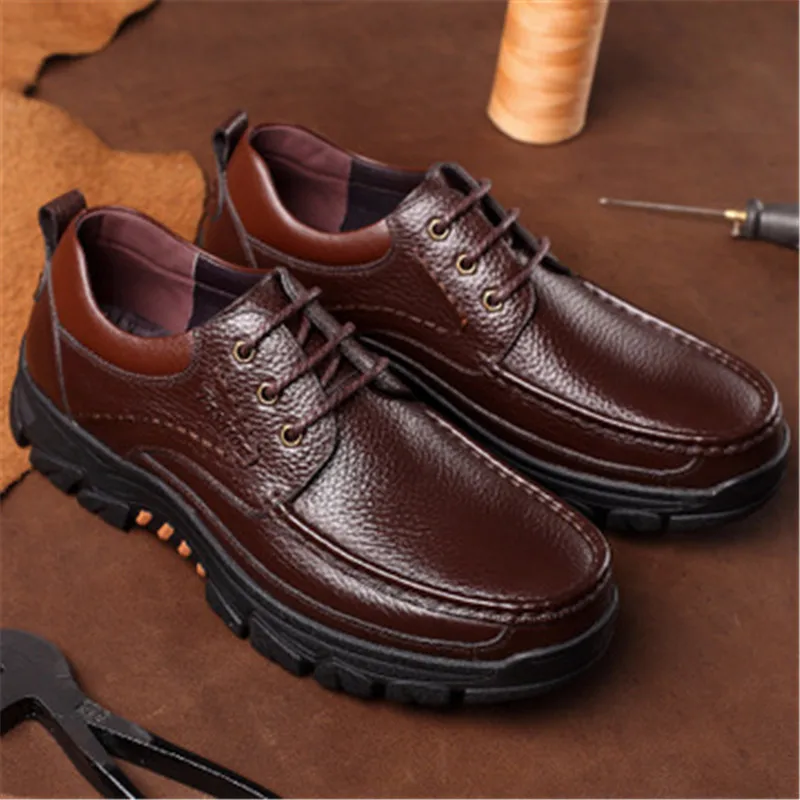 

Genuine Leather Men Lace-Up Flats Shoes Hand Sewing Man Oxfords Zapatos Hombres Trendy Male Wedding Dress Leather Shoes 38-44