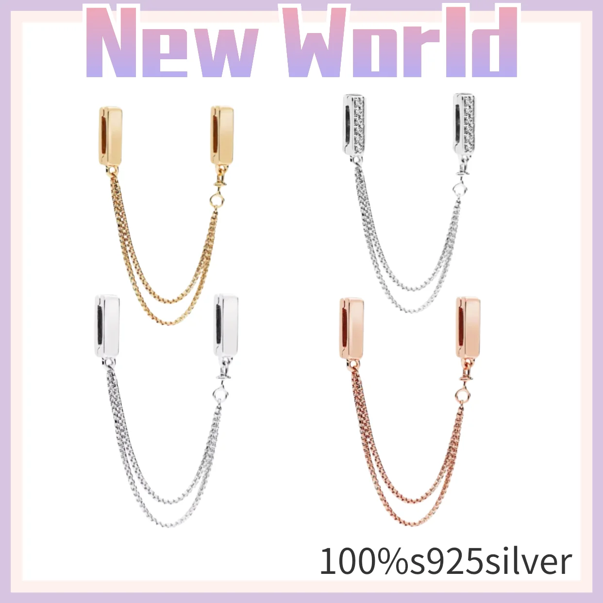 

4 Colors Floating Chains Safety Chain Reflexions Clip Beads for Jewelry Making Fine Silver 925 Jewelry For Reflexions Bracelets