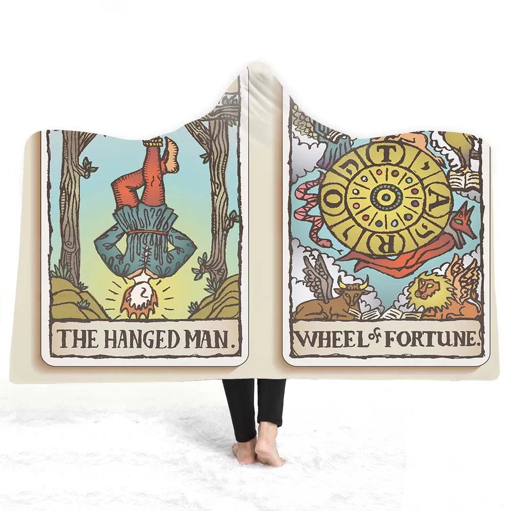 

Retro Simple Tarot Black And White Color Printing Hat Blanket Home Travel Double Layer Cashmere Heating Warm Shawl Blanket