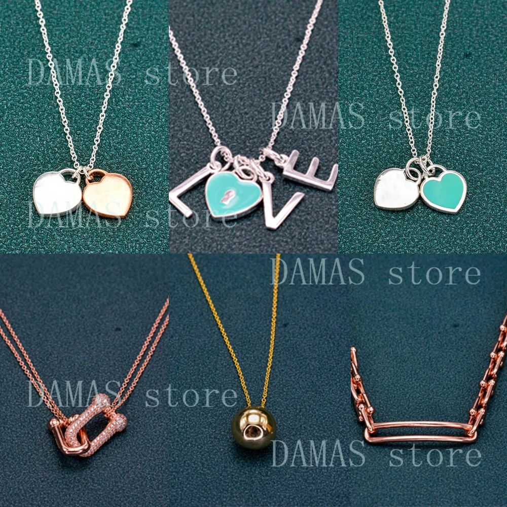 

2020! Tif 925 sterling silver classic double heart pendant necklace 45 cm, providing an elegant love jewelry gift for charming