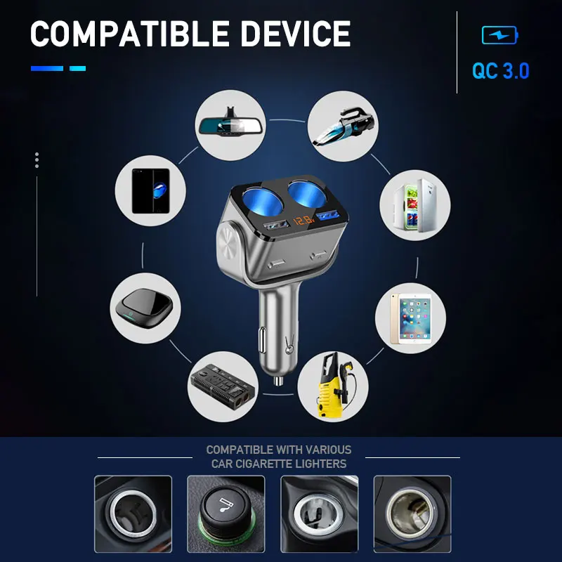 Автомобильное зарядное устройство USB 12 В быстрая зарядка QC3.0|Зажигалка| |
