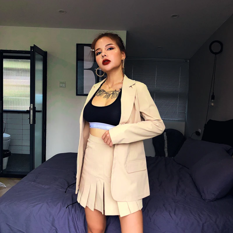 костюм из двух предметов с юбкой повседневные уличные костюмы женский Блейзер