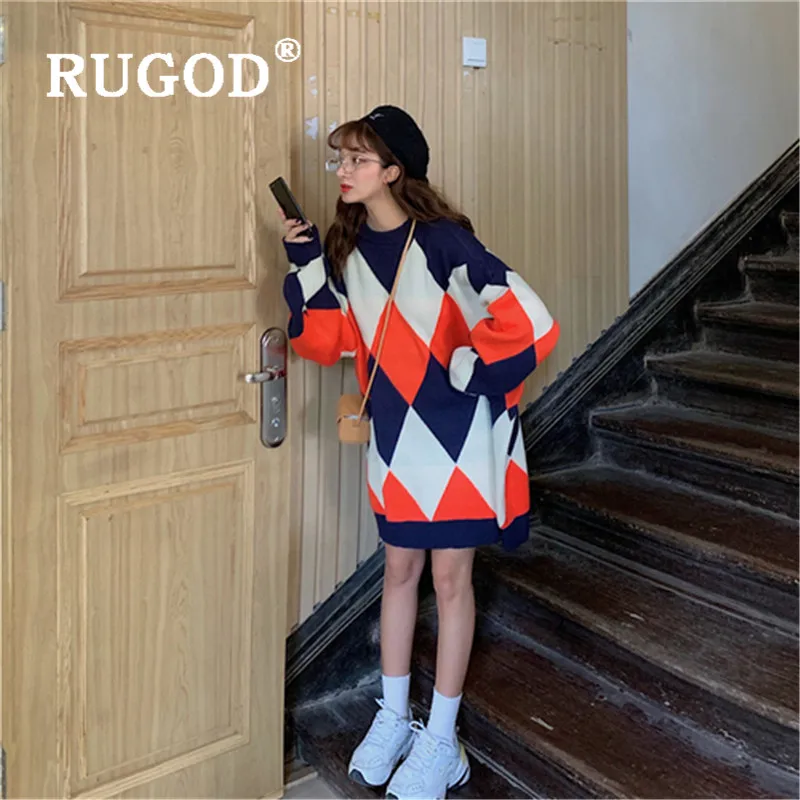 Женское длинное платье-свитер RUGOD платье-пуловер оверсайз в Корейском стиле