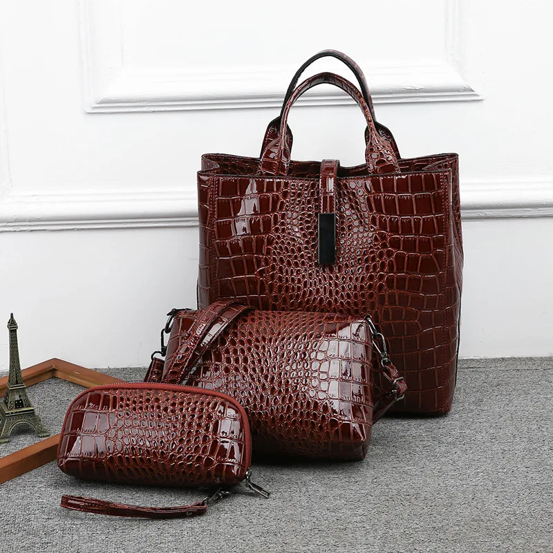 Комплект из 3 предметов женские сумки роскошные крокодиловой кожи на плечо