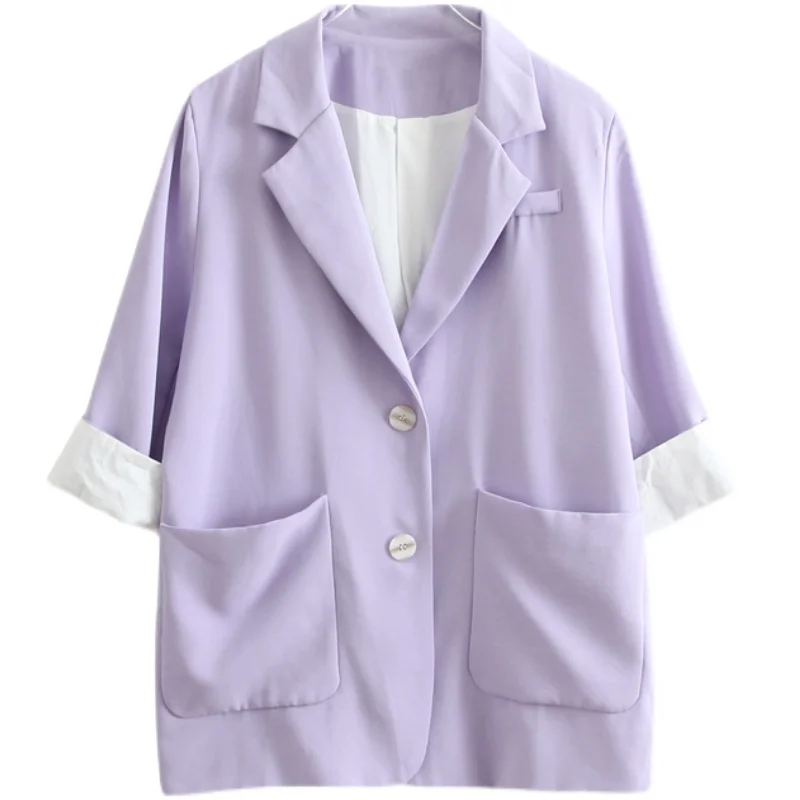 

Ladies Plain Blazer Jacket 2021 Spring Summer Korean Women Solid Color Half Sleeve Single-breasted Office Top Suit Blazer Coats