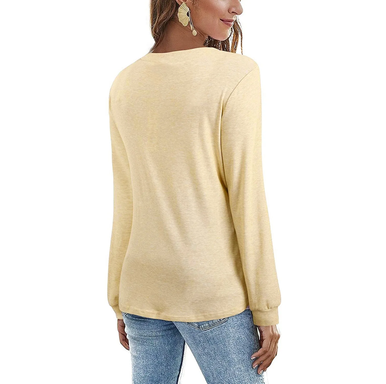 Women's Blouses Shirts 2021 Casual solid color Pullover Comfy Long sleeve Tunic Ladies Tops Holiday wear V-Neck Clothing | Женская
