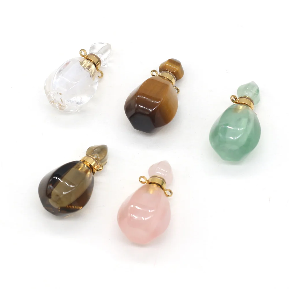 

Natural Perfume Bottle Stone Pendants Necklace Crystal Quartzs Tiger Eye Essential Oil Diffuser Stone Charms for Jewelry Making