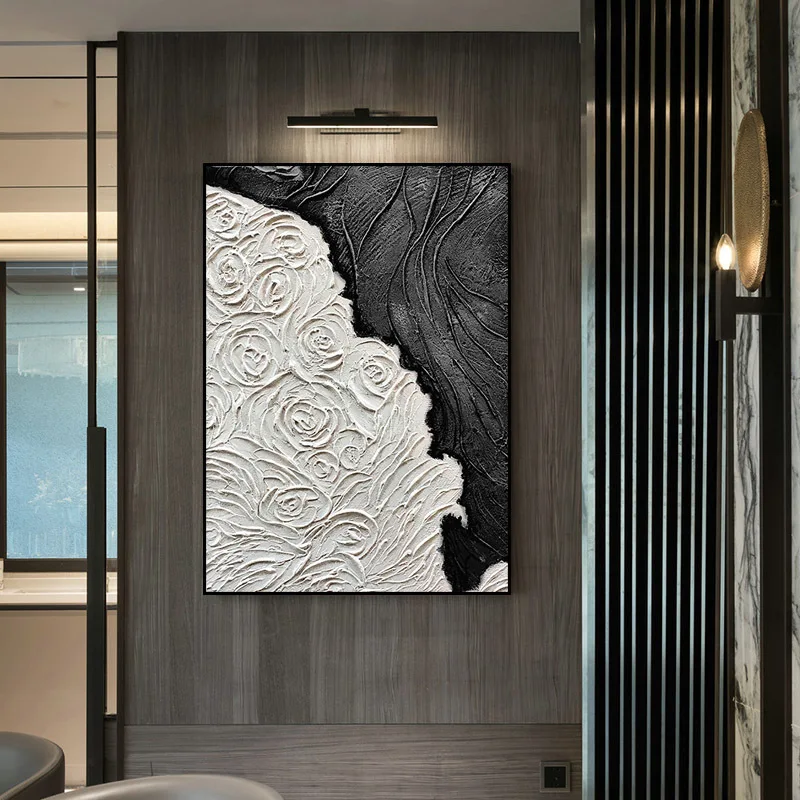 

Hand Painted Oil Painting Minimalist Abstract Black-and-white Decorative Painting Modern Living Room Wall Hanging Painting