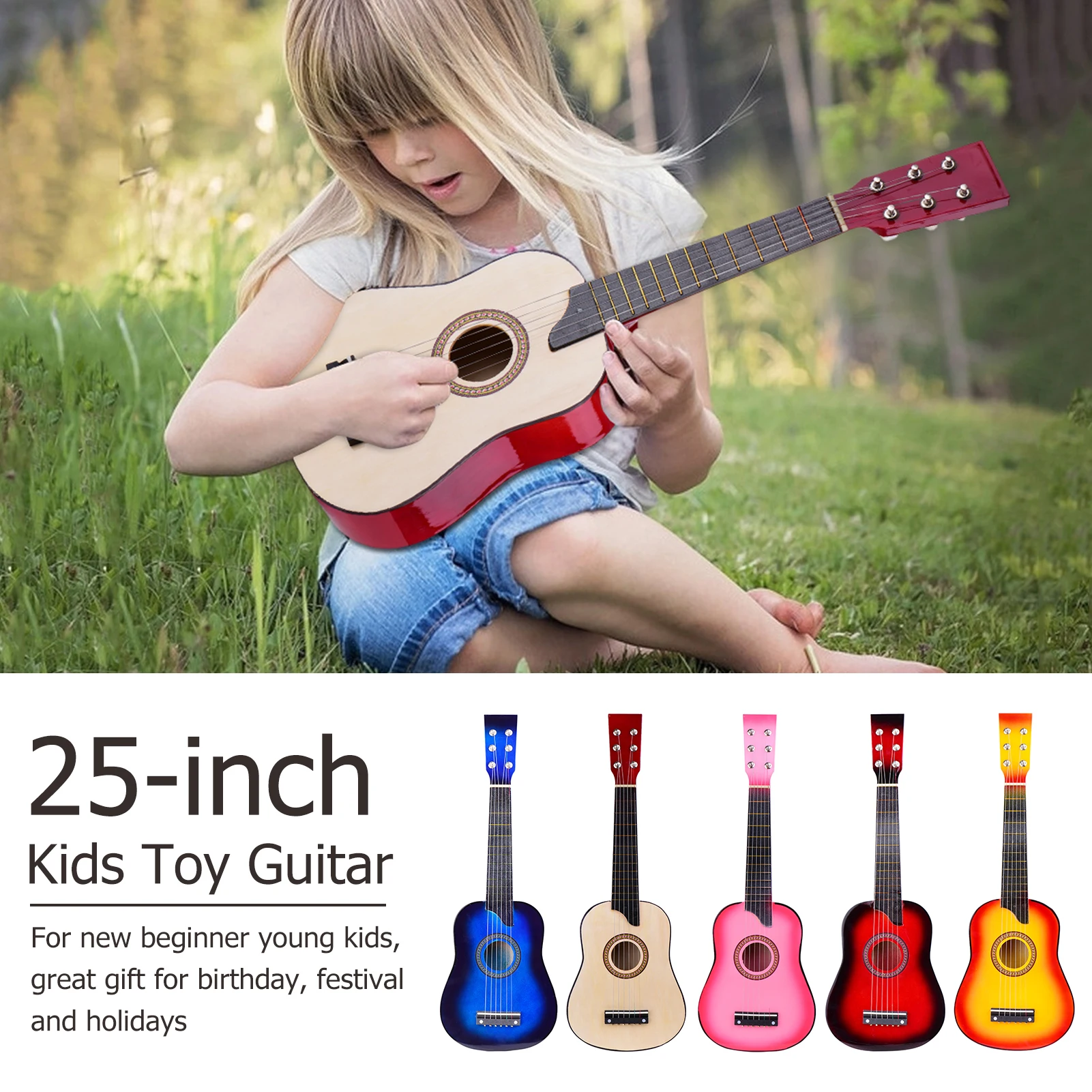 

Muslady 25-inch Kids Toy Guitar 6-String Guitar Musical Toy Merbau Plywood Body with Guitar Picks Strings Capo Tuner