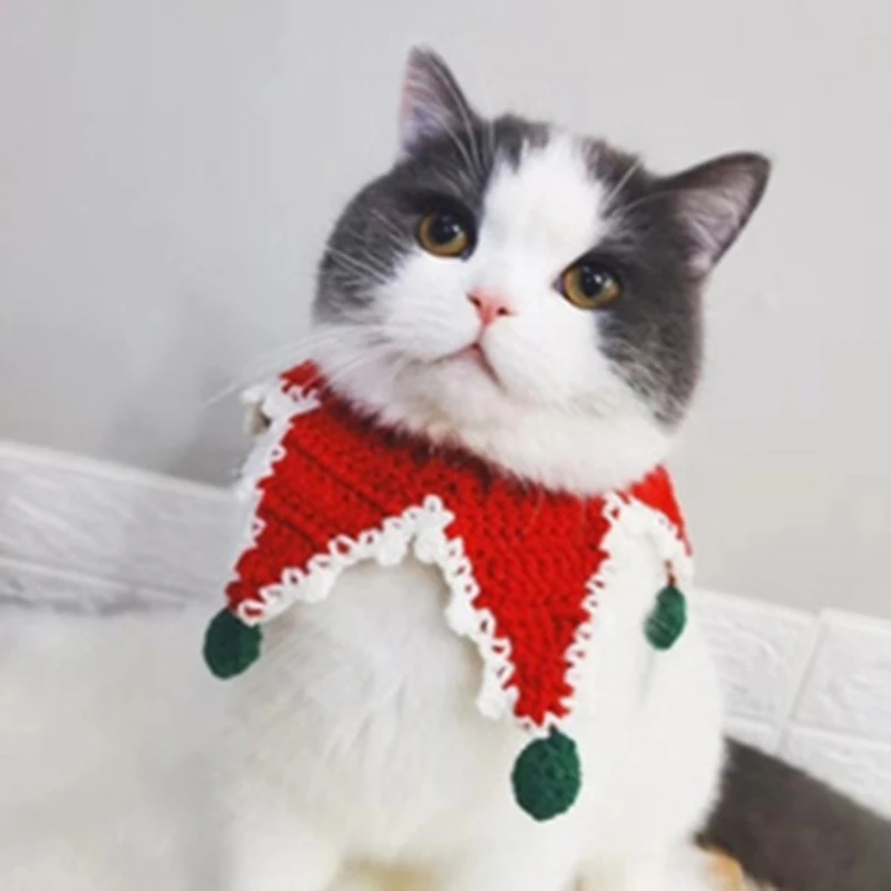 

Cats Dogs Decors Christmas Scarf Pet Knit Collar Cat Bell Bandana Puppy Christmas Hot Sale Costume 2021 New