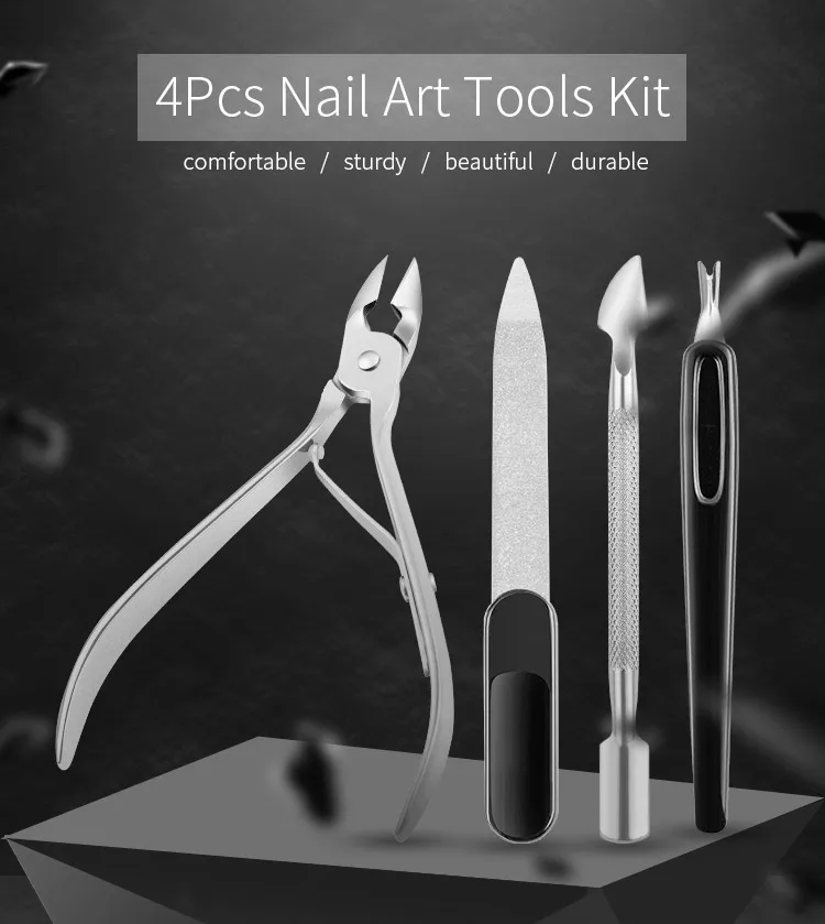Nail Art Files Dead Skin Fork Remover Cuticle Spoon Cutter Pusher Nipper Clipper Trimmer Scissors Manicure Care Tool 4Pcs/set