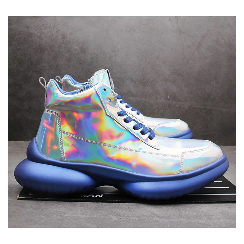 Murah Laser Kulit Sepatu Bot Pria Musim Semi Musim Gugur Pijat Bawah Tinggi Atas Sepatu Oxford Pria Hip Hop Sneakers Tinggi Botol Homme Cuir