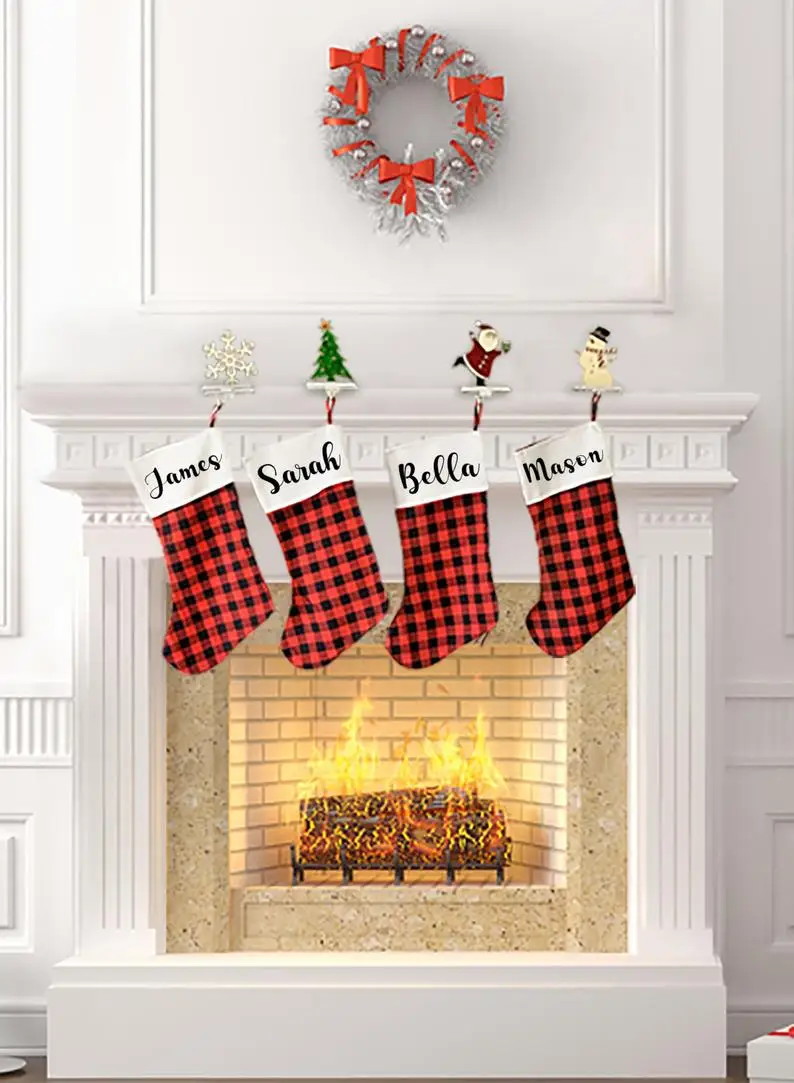 Рождественские чулки персонализированные рождественские с Буйволом в клетку