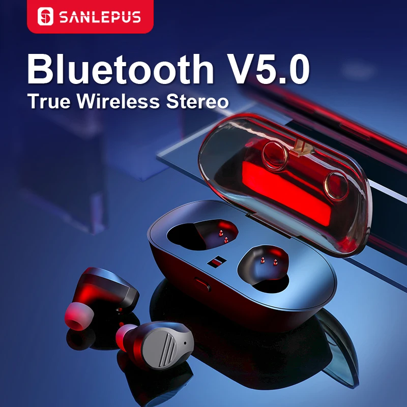 SANLEPUS Мини Bluetooth наушники Беспроводные спортивные наушники TWS 5,0 стерео гарнитура с микрофоном и зарядным устройством для телефонов и музыки