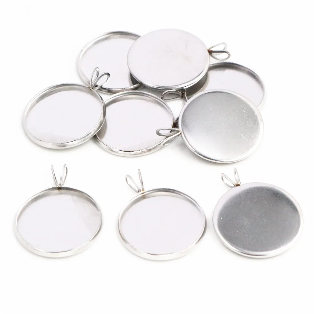 

(Never Fade) 20pcs 14mm 16mm 18mm Stainless Steel Cameo Settings Cabochon Base Charms Pendant Connector Tray Blank Pendant