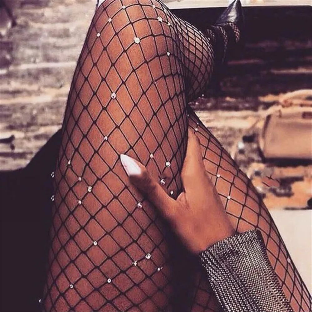 Колготки в сетку с блестящими алмазами соблазнительные колготки со стразами для