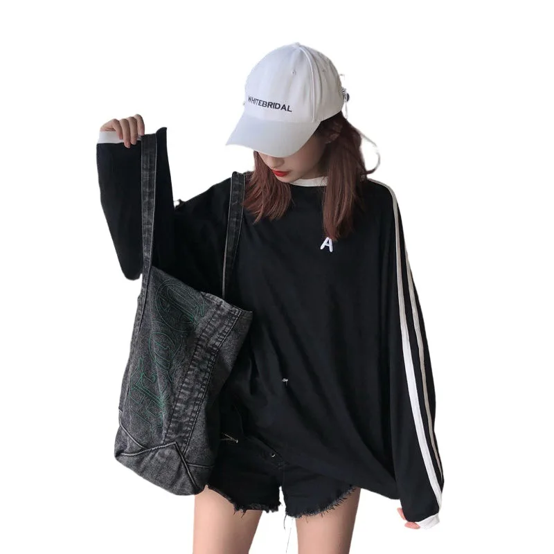 

Fried Street Tide Sweatshirt Women's Spring and Autumn 2021 Korean Style Loose Student Top Two Bars Sports and Leisure