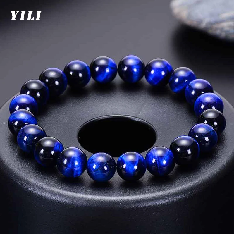 Классический синий Браслет тигровый глаз 6-12 мм для мужчин и женщин браслеты из