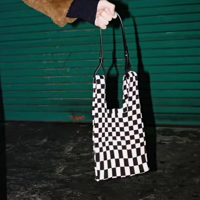 

New Wool Knitted Shoulder Shopping Bag for Women Vintage Fashion Cotton Cloth Girls Tote Shopper Bag Large Female Handbag