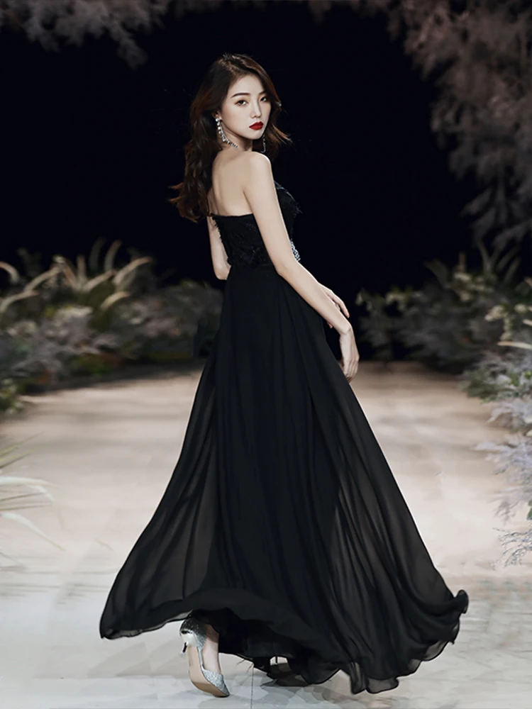 Новинка Черное длинное платье с блестками и поясом для девушек женщин принцессы