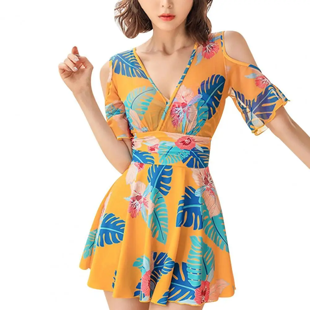 

Bikini Swimsuit with Steel Support Chest Pad for Swimming Pool Summer Swimsuit Belly-covering Conservative One Piece Backless