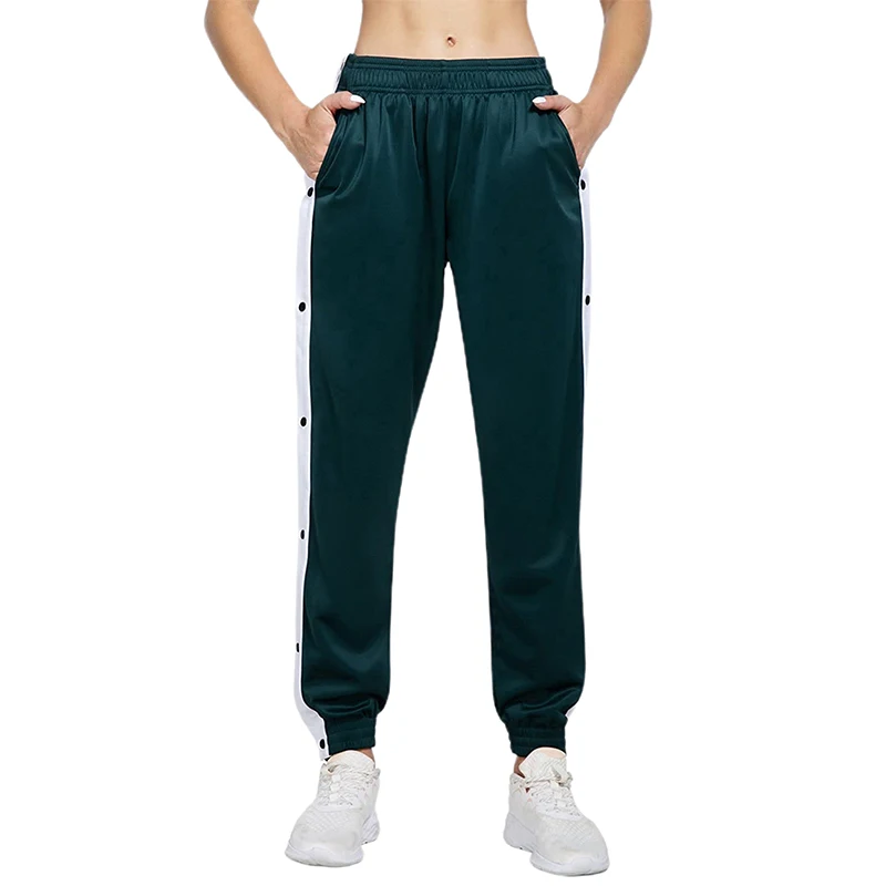

Women Casual Long Pants Color Blocking Buttoned Side Split High Waist Pants for Running Fitness Women Clothing 2021 New