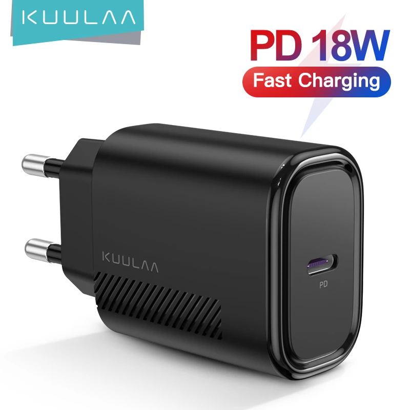 Зарядное устройство KUULAA USB Type C 18 Вт QC 4 0 черный/белый евро/американский/британский
